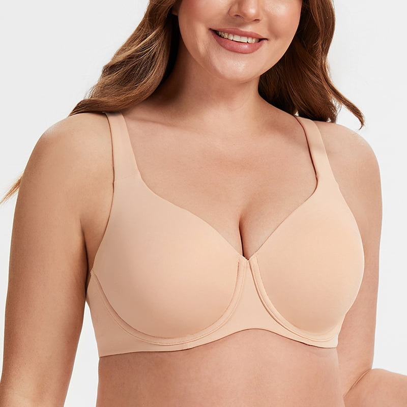 MELENECA Women's Plus Size Minimizer Underwire Full Coverage Unlined Seamless Cup Bras Beige 38F