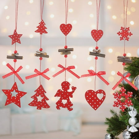 

Christmas Tree Pendant Angel/Five-pointed Star/Tree/Heart/Snowflake Dot Bowknot Hollow Out Gifts Red Home Decor Hanging