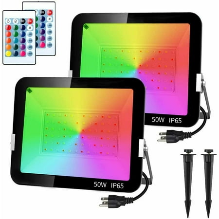 

2x 50W RGB Flood Light Outdoor Garden Security Pathway Lamp W/ Remote *US STOCK*