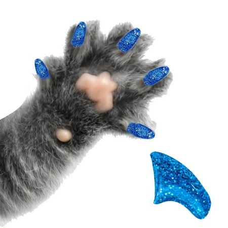 Soft Claws Nail Caps - 60 Pack Sapphire Glitter Soft Nail Caps for Cats Pretty Claws - Medium