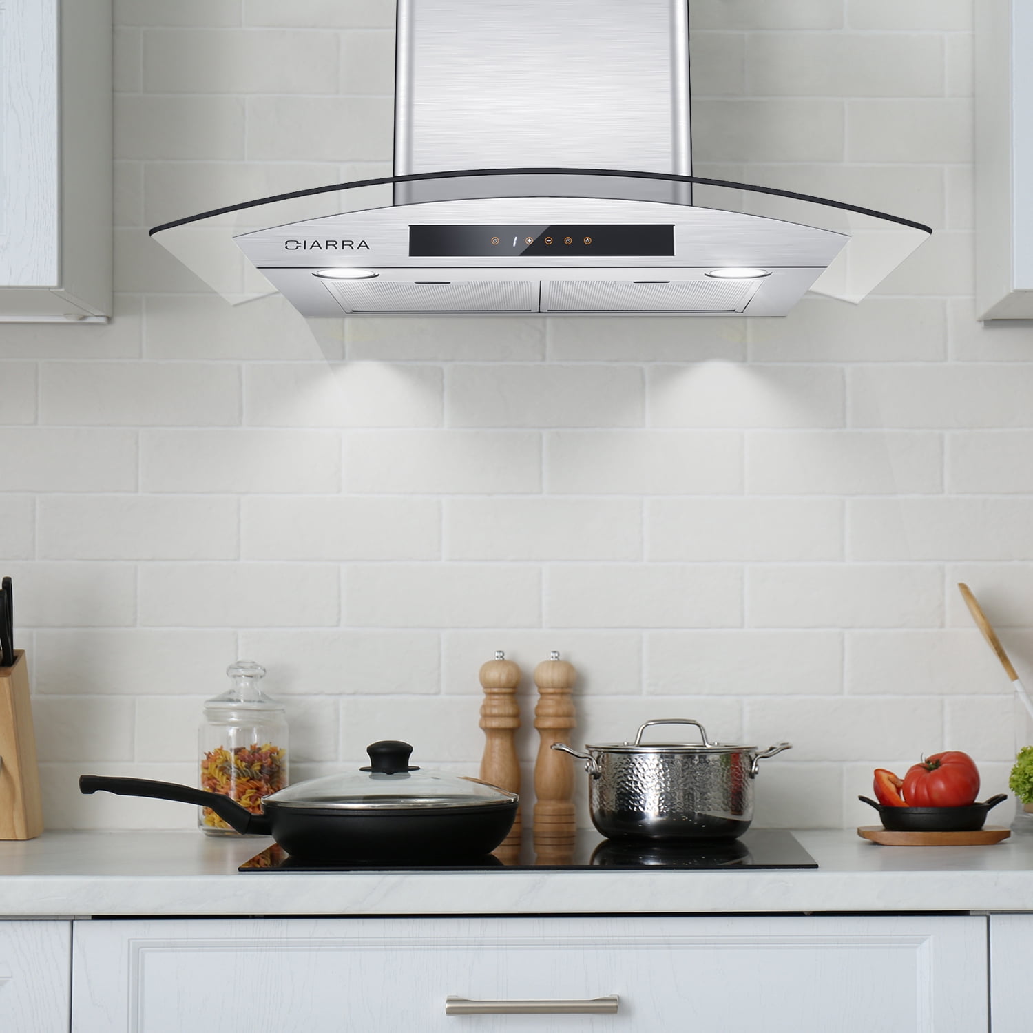 CIARRA Wall Mount Range Hood 30 inch Tempered Glass with Carbon Filter Kit for Recirculating CAS50275-003
