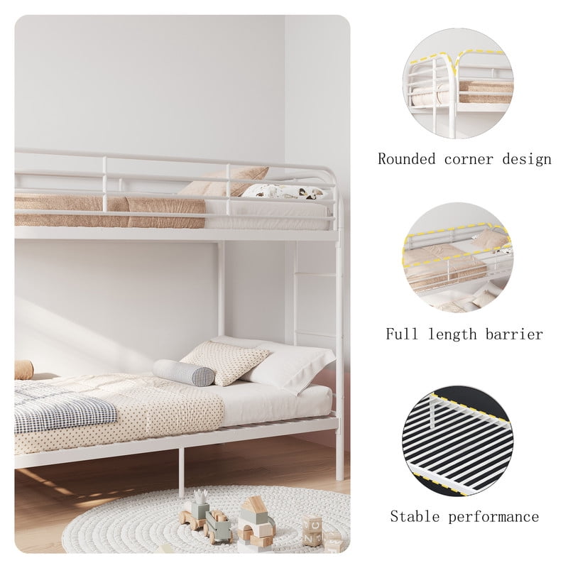 Twin Over Twin Metal Bunk Bed with Ladder, High Guardrails, Underbed Storage Space, Sturdy Iron Frame, Noise-Reduced Design