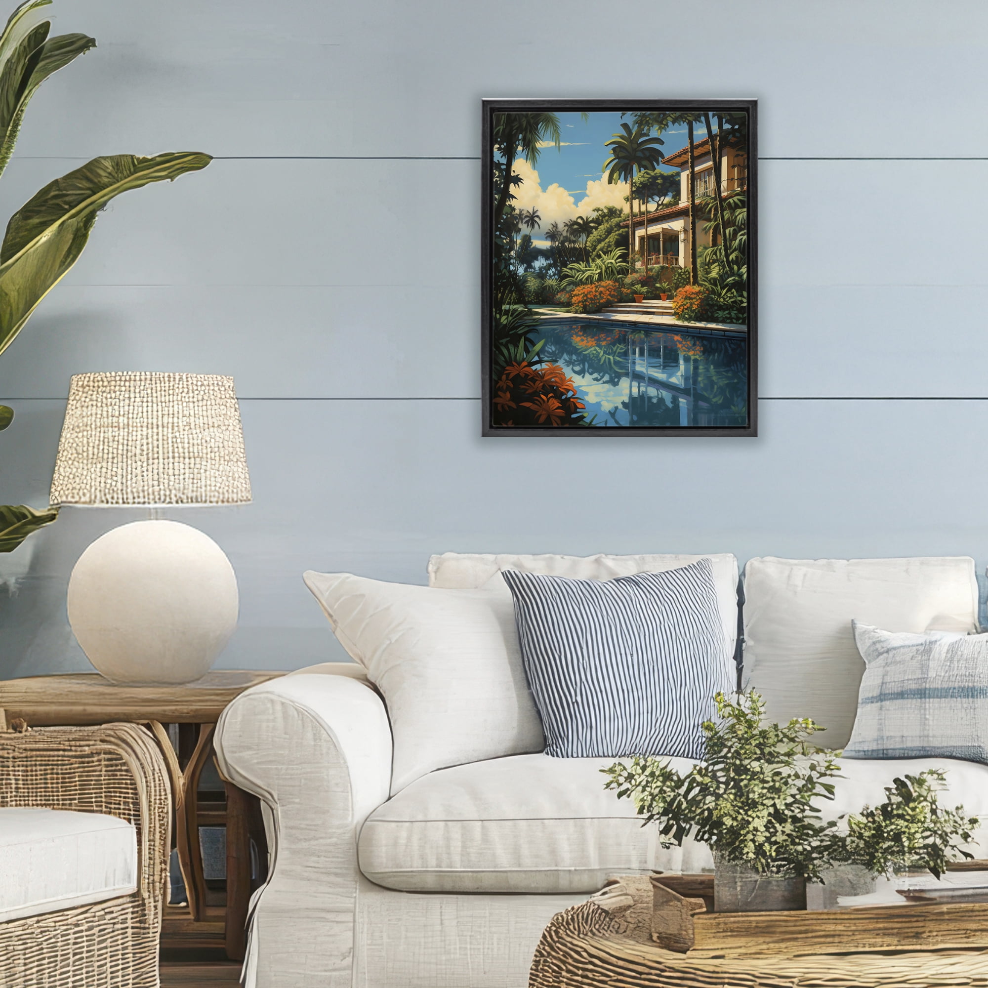 Stupell Industries Tropical Tranquility Villa Black Framed Floater Canvas Wall Art, design by Creative Studio