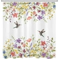thumbnail image 4 of Country Colorful Wildflower Shower Curtain for Bathroom, Yellow Floral with Green Leaf and Hummingbird Fabric Shower Curtain with Hooks,Summer Garden Bathroom Curtain Shower Set,72" W x 72" L, 4 of 6