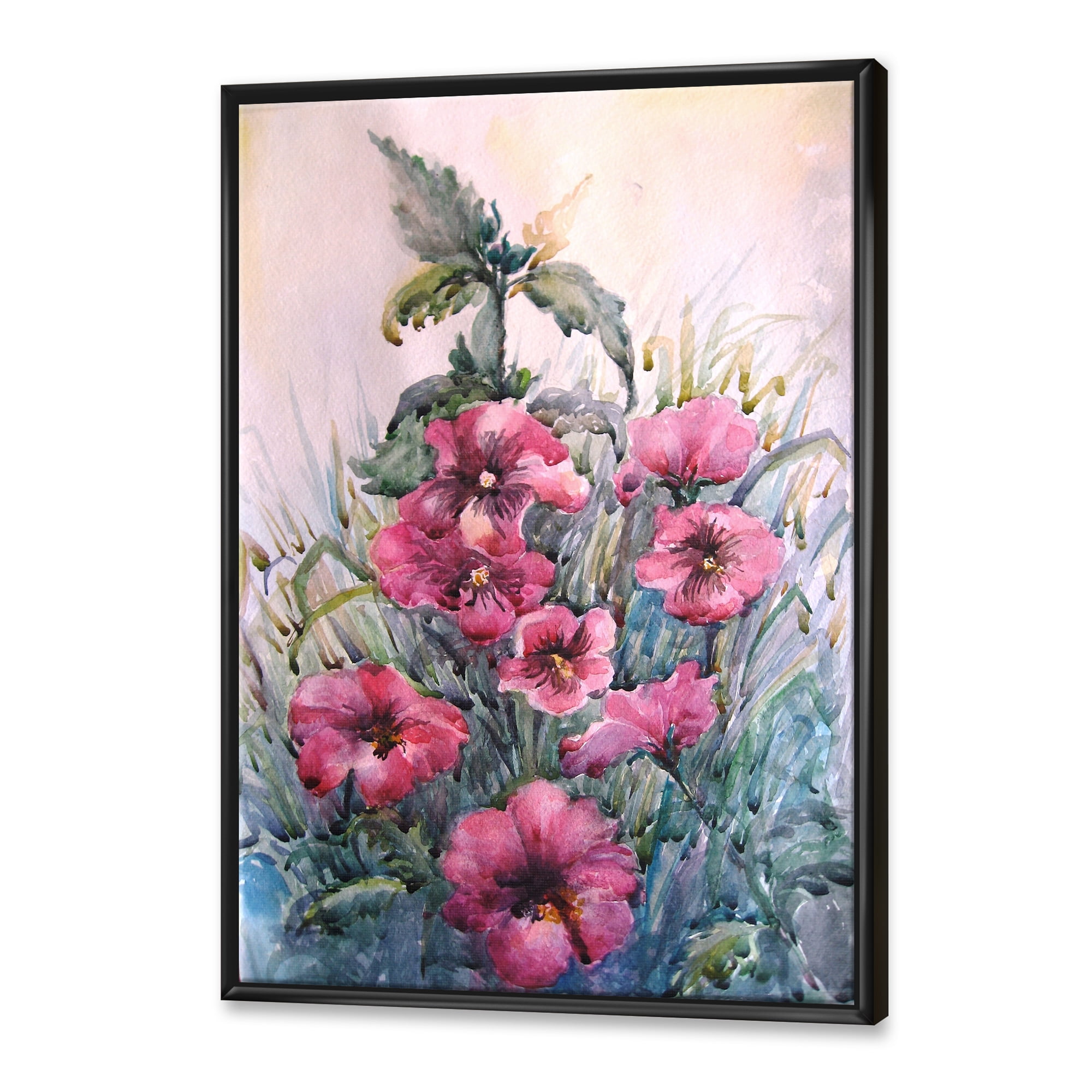 Designart 'Blossoming Hibiscus Flowers In The Wild' Traditional Framed Canvas Wall Art Print