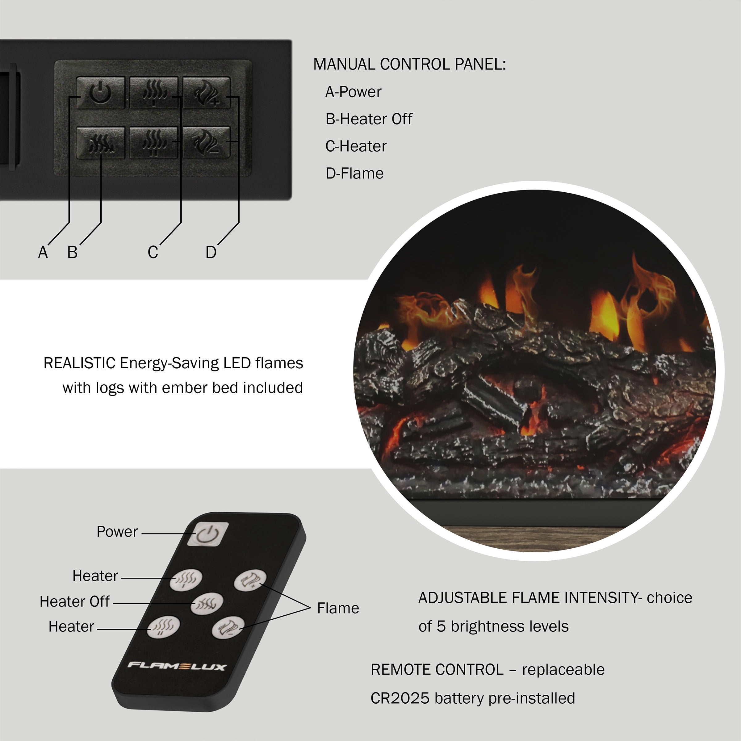 Electric Fireplace TV Stand- For TVs up to 48" Console, Media Shelves, Remote Control, LED Flames by Northwest