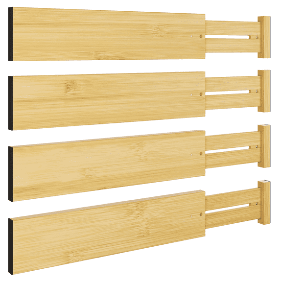 Newjoey Expandable Bamboo Clothes Drawer Organizers – Adjustable Dividers for Dresser & Closet Storage, Fits 17–22", 4 pack