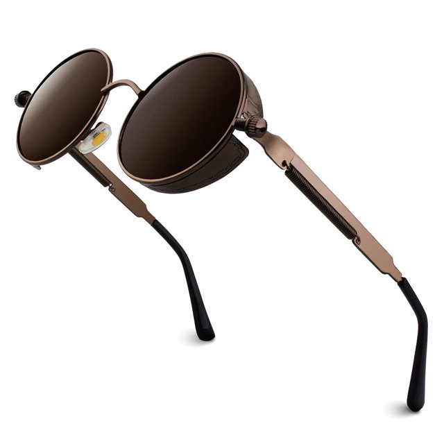 GQUEEN Gafas de Sol Retro Redondas Círculo Steampunk Polarizadas UV400