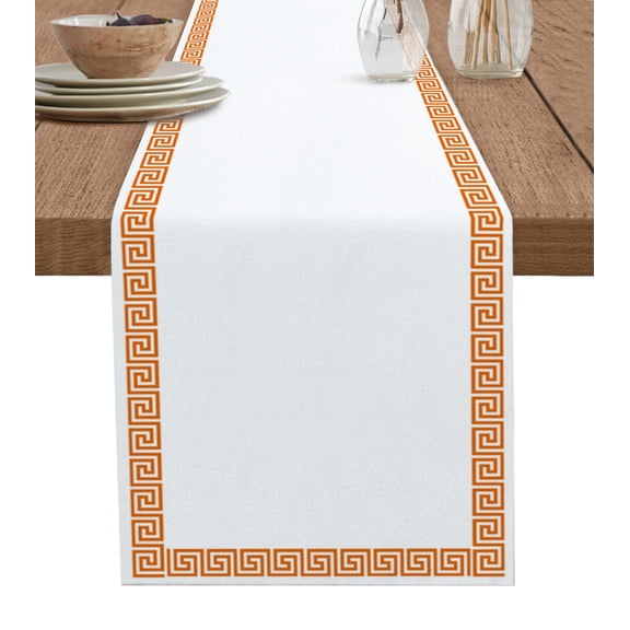 Hokiten Table Runners 48 Inches Long Dress Scarves, Orange Geometric Farmhouse Kitchen/Dining Table Runner, Short Coffee Tablerunners, Modern Key Greek Design Abstract Art 13x48 Inch
