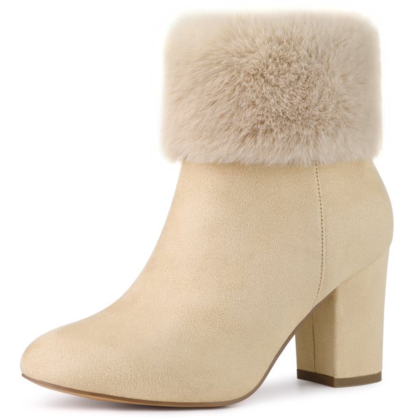 Botines De Nieve Talón De Bloque Punta Redonda Piel Sintética Para Mujeres Beige 40