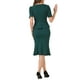 thumbnail image 3 of Conjunto de blusa peplum y falda INSPIRE CHIC para atuendo de negocios de mujer, top de cuello cuadrado, manga corta, falda ajustada de cola de pez, XS, verde oscuro, 3 of 5
