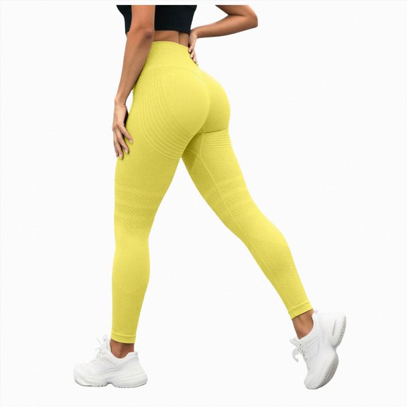 enyan Womens High Waisted Leggings Seamless Butt Lifting Train Control Celsior Cellulite Leggings(Yellow,L)