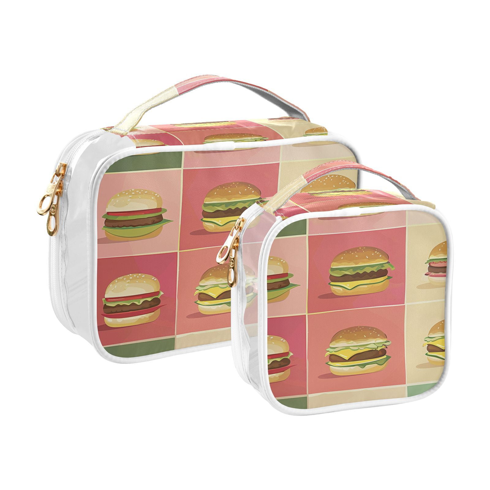 Clear Makeup Bags with Handle Large Opening 2 Pack Set Toiletry Bag Quart Size Bag, for Women Man Traveling Travel Essentials, Toiletries and Other. Colorful Hamburger