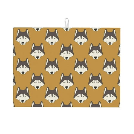 

Large Dish Drying Mats for Kitchen Counter - Cute Cartoon Husky 18x24In Anti-Slip Absorbent Microfiber Drying Mat for Kitchen Counter Mat Dish Rack Mat with Hanging Loop