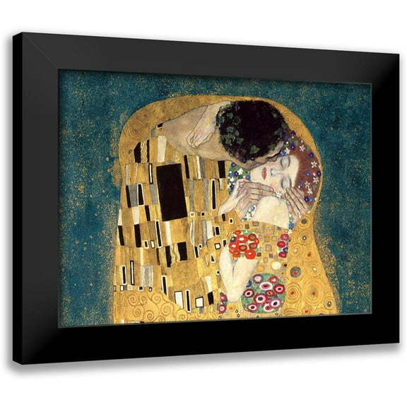 Gustav, Klimt 14x12 Black Modern Framed Museum Art Print Titled - The Kiss, detail (Blue variation)