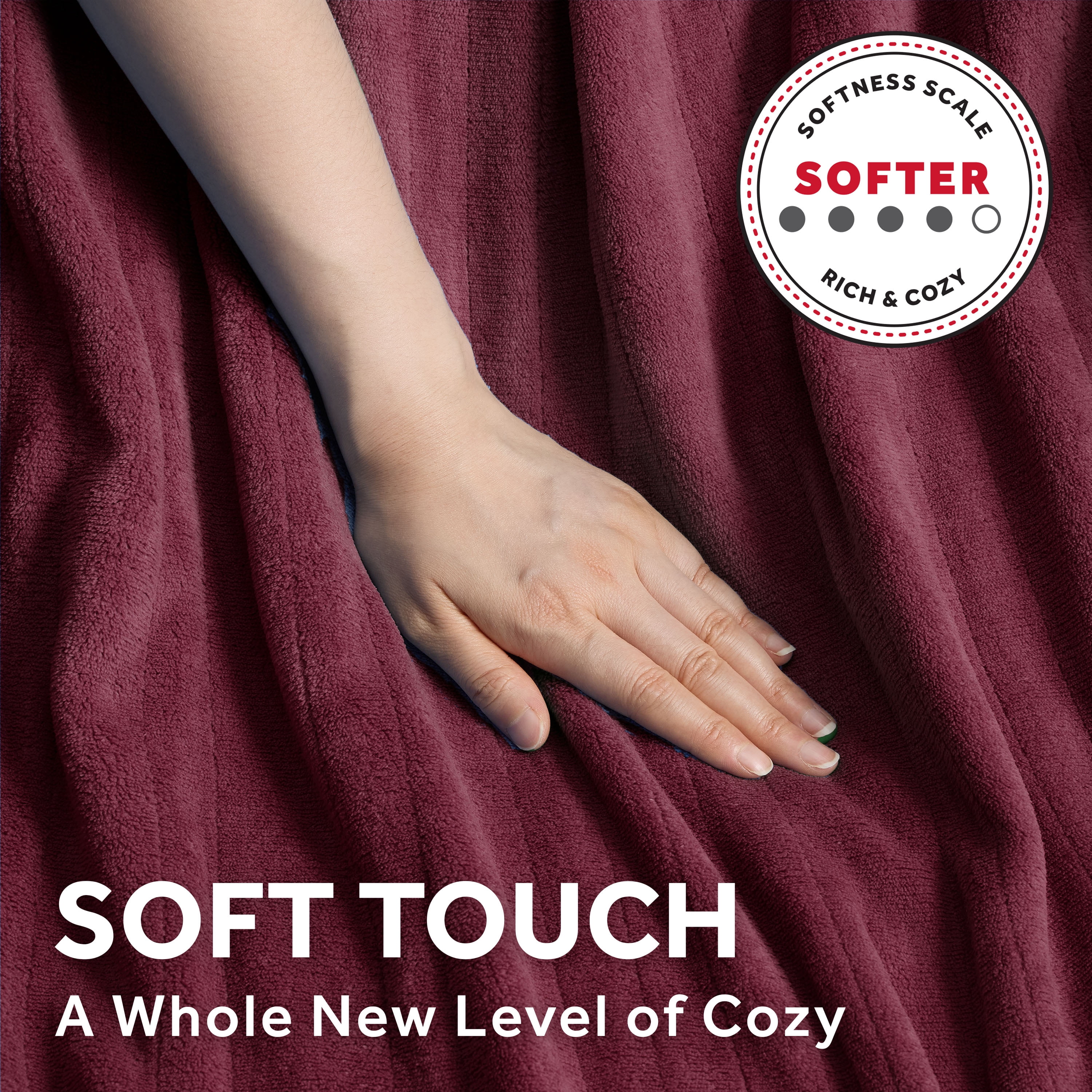 Sunbeam Heated Electric Oversized Microplush Throw Blanket, Merlot, 4 Heat Settings, 60 x 80 in