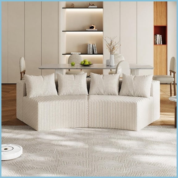 Modern Curved Corduroy Modular Sectional Sofa with 4 Pillows – Ideal for Living Room, Bedroom & Office