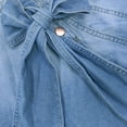 thumbnail image 5 of VIWORLD Women's Spring & Fall Denim Style Blouse - Puff Sleeve Design with Stand Collar & Bow Detail Light Blue，2XL, 5 of 9