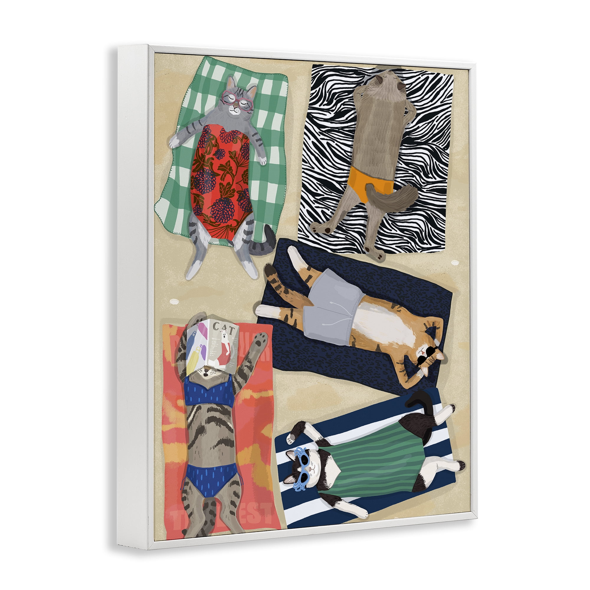 Stupell Industries Summer Sunbathing Cats White Framed Giclee Art, design by Hanna Melin
