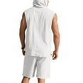 thumbnail image 6 of BinBiL Mens 2 Piece Summer Cotton Linen Hooded Sleeveless Vest, Solid Color Loose Casual Button Sports Beach T Shirt Long Pants White L(L), 6 of 8