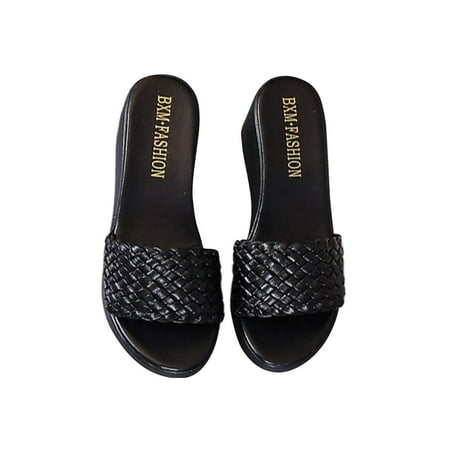 

Colisha Ladies Slides Slip On Wedge Sandals Beach Sandal Summer Fashion Slippers Platform Black 5.5