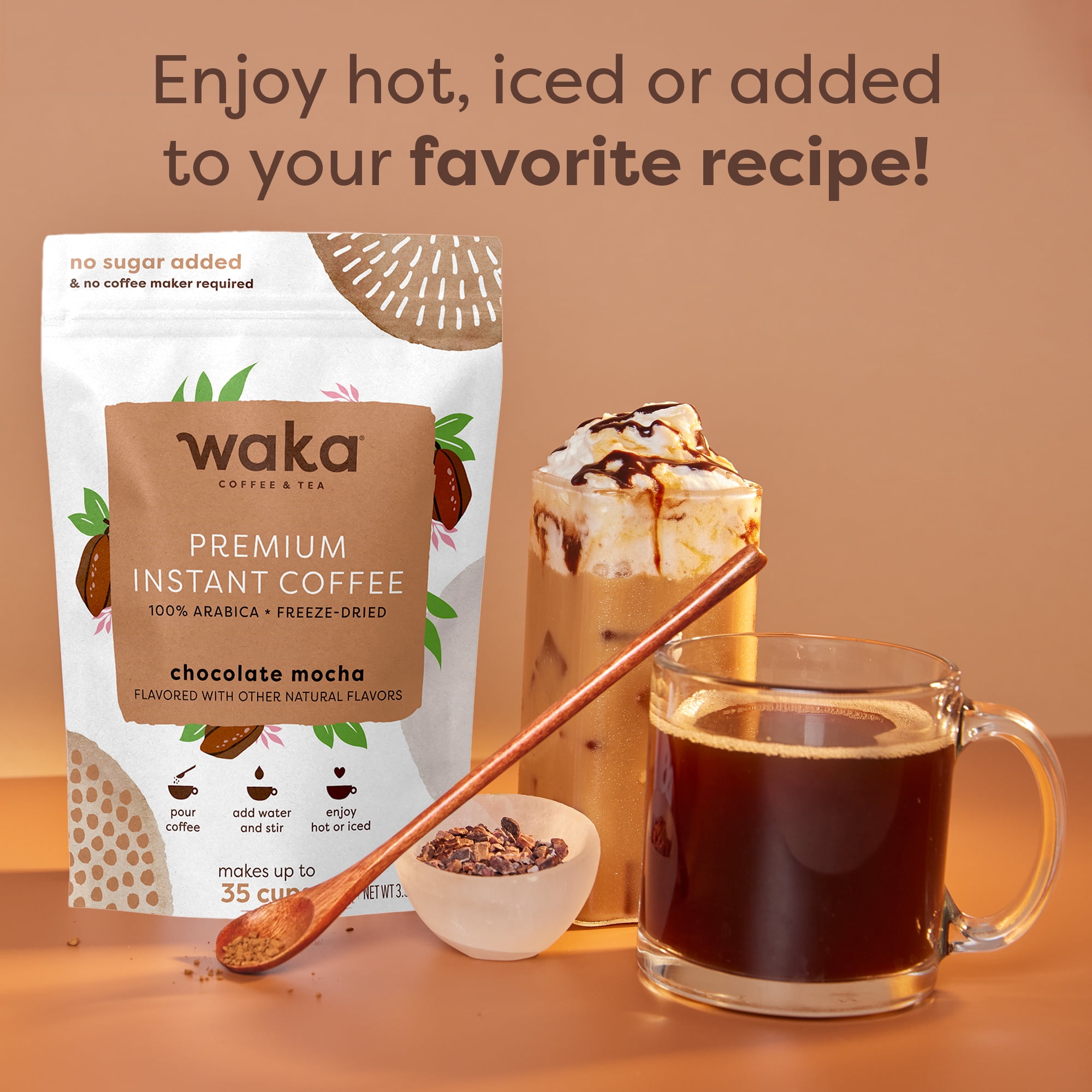 Waka Instant Coffee, Dark Chocolate Flavored - 100% Arabica Beans