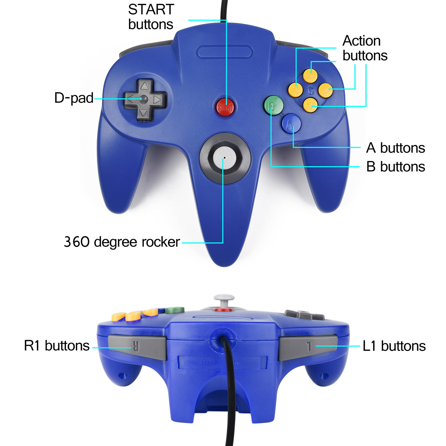 N64 Controller, iNNEXT Classic Retro Wired Controllers Gamepad Controller  Joystick for N64 Console Video Games System（Blue） - Walmart.com
