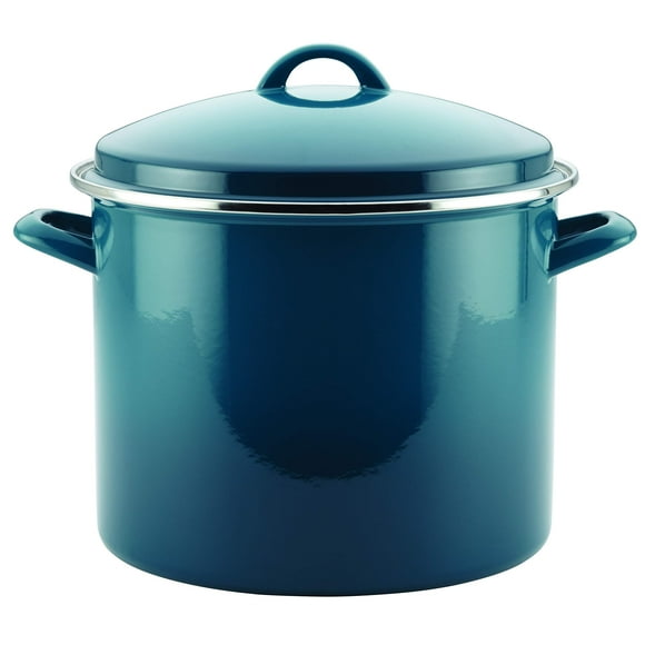 Maceta Rachael Ray esmaltada sobre acero, 12 litros, con tapa azul marino