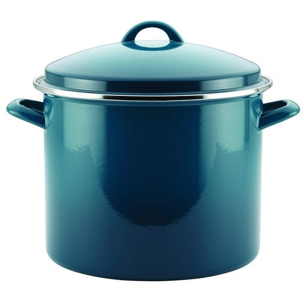 Maceta Rachael Ray esmaltada sobre acero, 12 litros, con tapa azul marino
