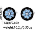 thumbnail image 2 of Gemelos de esmalte floral azul para hombre, diseño redondo con plata, 2 of 2