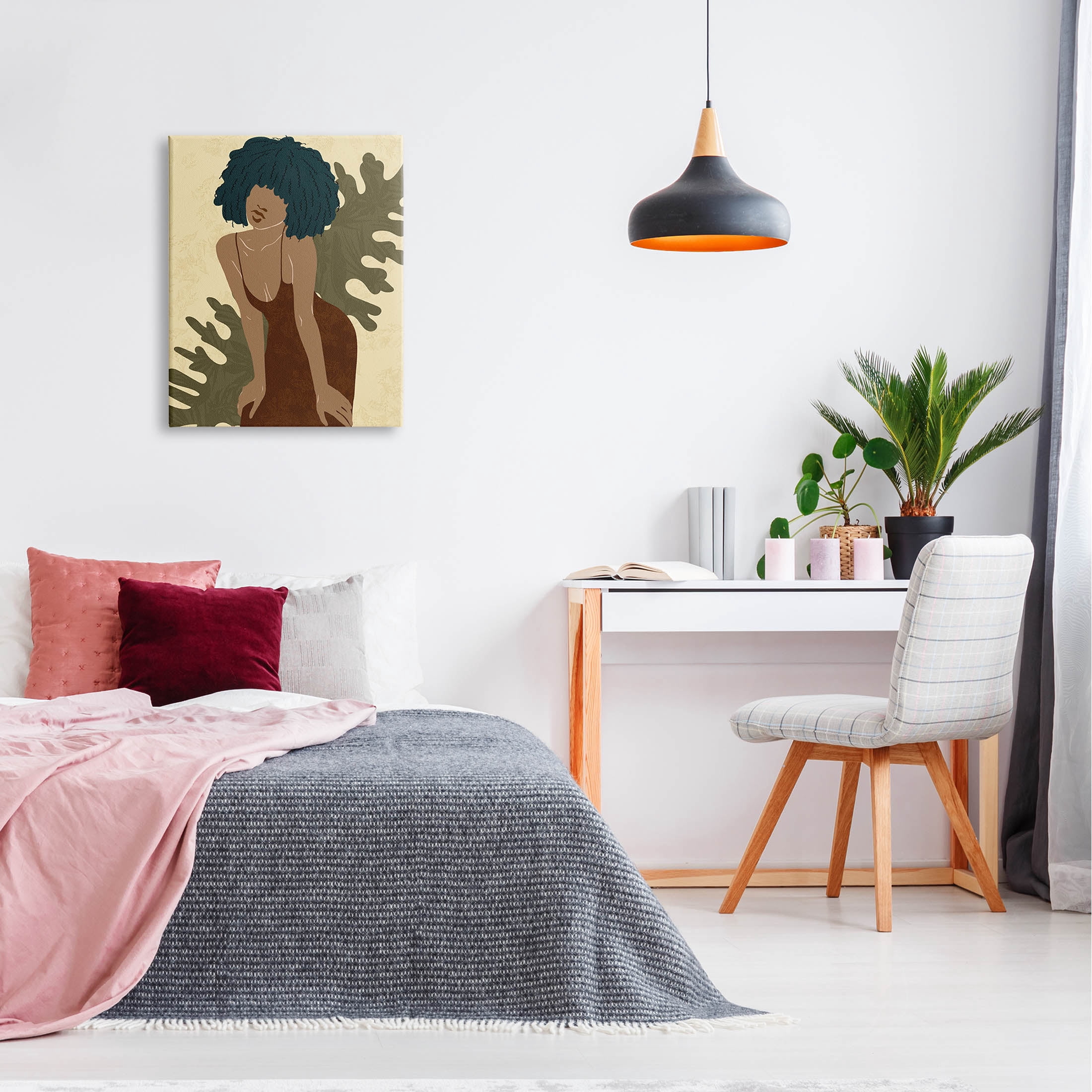 Boho Woman Botanical Leaf Botanical & Floral Graphic Art Gallery Wrapped Canvas Print Wall Art