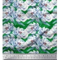 thumbnail image 1 of Soimoi Green Poly Georgette Fabric Leaves & Blooming Camellias Floral Decor Fabric Printed Yard 52 Inch Wide, 1 of 3