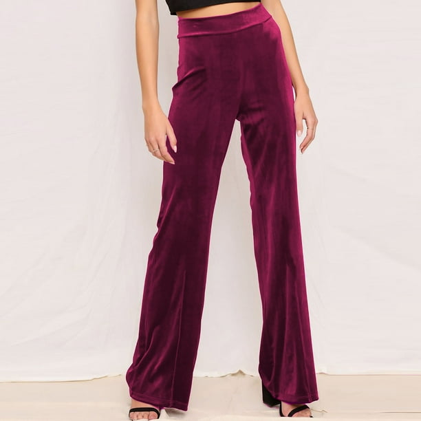 Women's Wide Leg Velvet Pants High Waist Solid Color Flare Bell Bottom Pants  Casual Comfy Work Lounge Trousers 