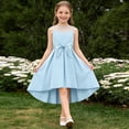 thumbnail image 4 of BRGZLK Girls Summer Dresses Formal Party Wedding Trendy Solid Color Round Neck Sleeveless Bow Belt Tulle Dress Mesh High Low Midi Dress Blue 7-8 Years, 4 of 5