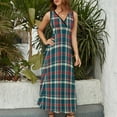 thumbnail image 4 of Maxi Dress Retro Plaid Print Dress Women Red And Green Kawaii V Neck High Waist Aesthetic Graphic Boho Beach Long Dresses, 4 of 7