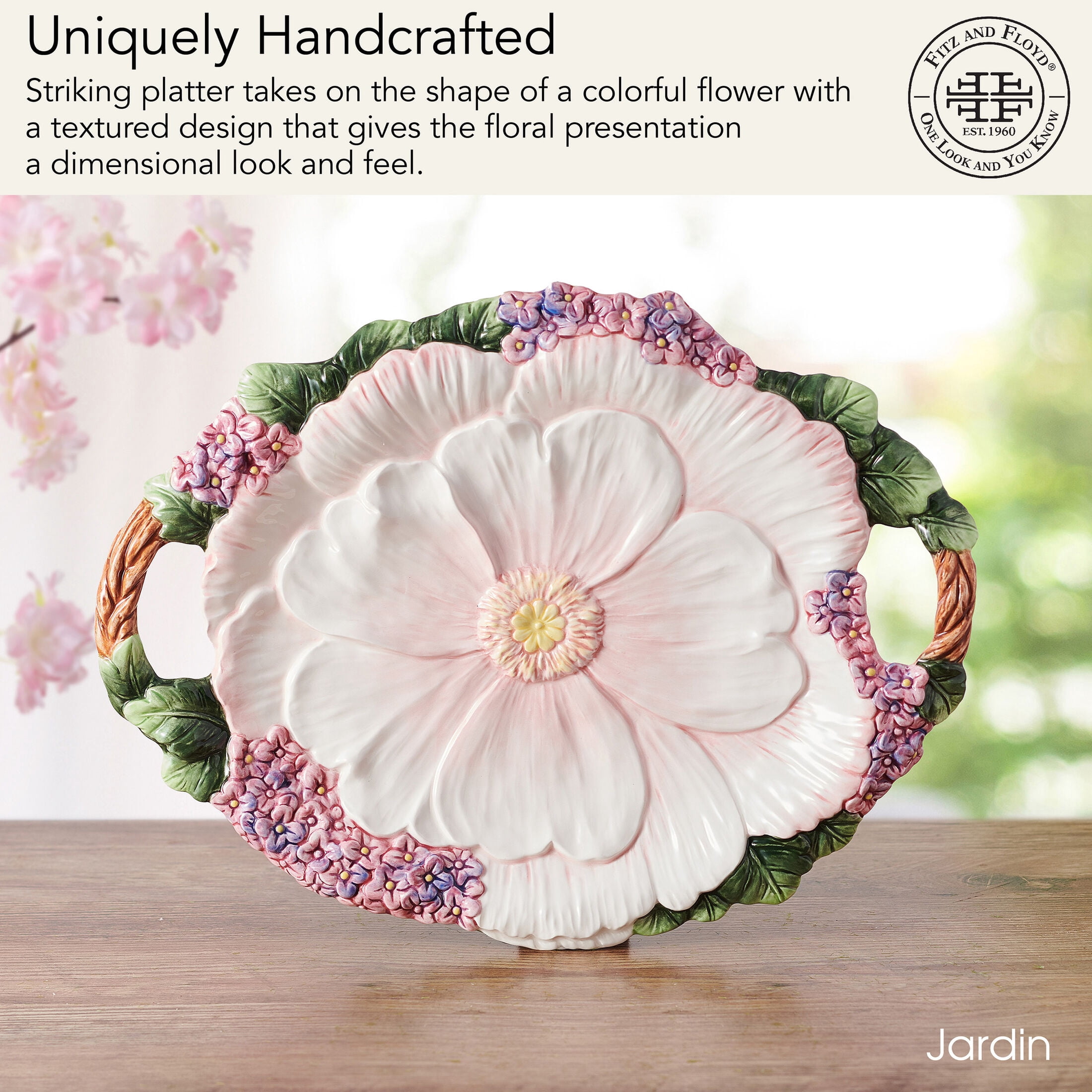 Fitz and Floyd Jardin 19 in Large Platter W Handles