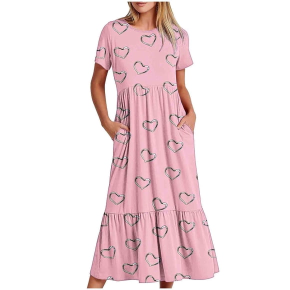 Baikeli Womens Dresses Clearance Sale Women's Fashion Round Neck Short Sleeve Printed Dress Summer Party Dress