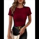 thumbnail image 4 of Camiseta de Verano para Mujer, Corta, Cuello Redondo, Color Vino Tinto XXL, 4 of 10