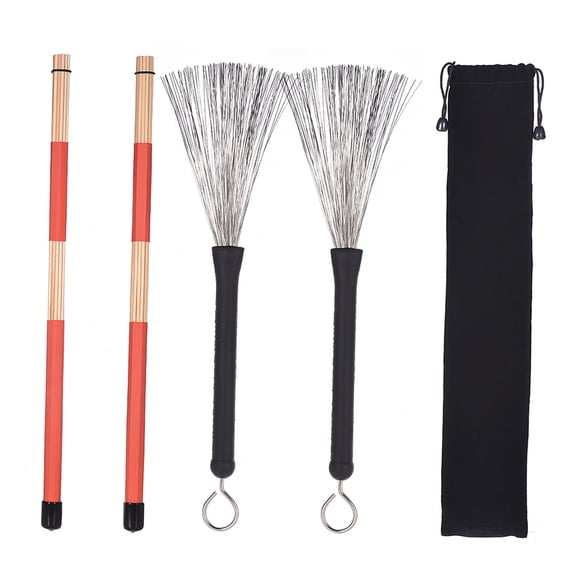 Palillo de tambor 1 Par Drum Rods Sticks + 1 Par Drum Brushes Drum Stick Set con bolsa de almacenamiento para Jazz Folk Music Tomshoo Palillo de tambor