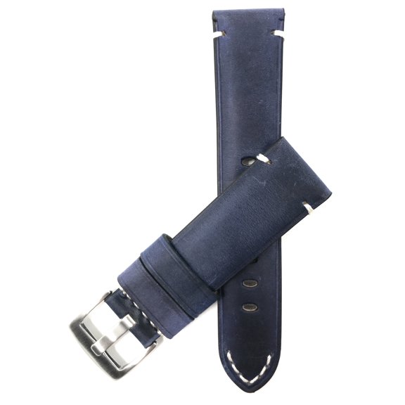 Bandini 20mm Mens Vintage Leather Watch Band Strap - Blue - Stainless Steel Buckle
