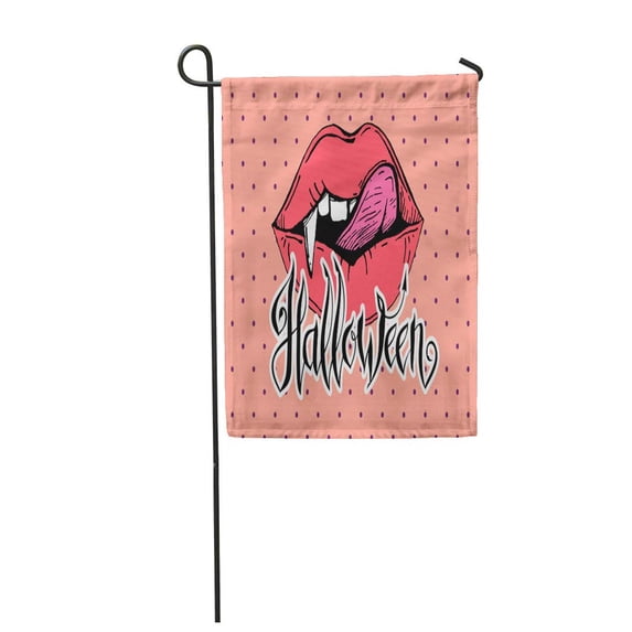 LADDKE Beige Pop Halloween Greetings Handdrawn of Vampire Lips Garden Flag Decorative Flag House Banner 28x40 inch