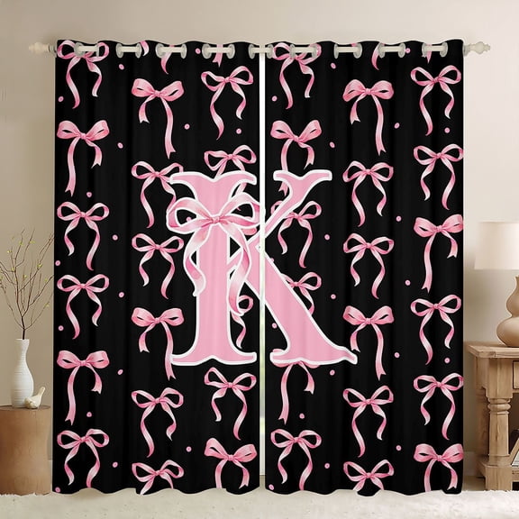Manfei Girls Kawaii Bow Personalized Initial K Black Out Curtains,Vintage Polka Dots Curtains Pack of 2 (42x63 Each) for Kids Teens,Ultra Soft Home Decor
