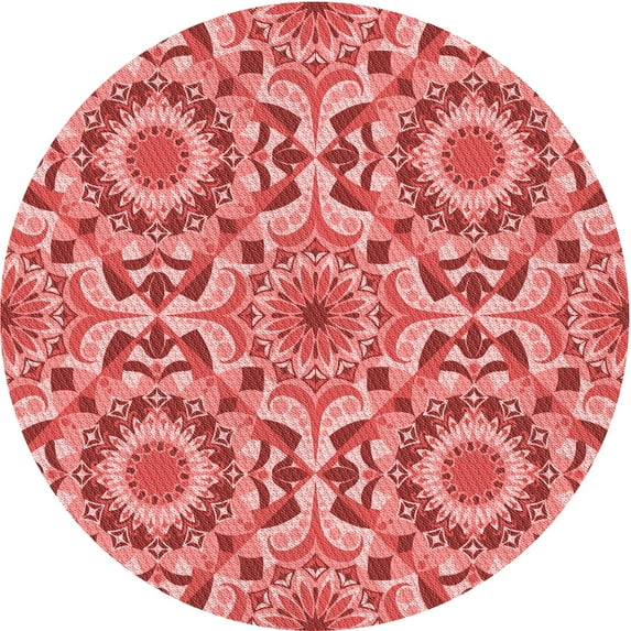Ahgly Company Machine Washable Indoor Round Transitional Light Coral Pink Area Rugs, 8' Round