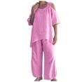 thumbnail image 2 of Puntoco Mujer Manga Corta Color Fuera del Hombro Irregular Añadir Traje de Pantalones Sueltos Puntoco Puntoco-3480, 2 of 6