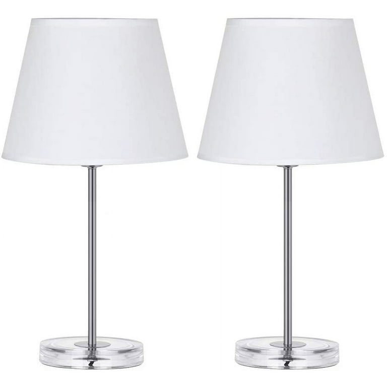 Modern Silver Table Lamps Set of 2 with Acrylic Base White Shade