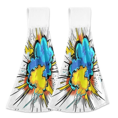 

2pcs Kitchen Hanging Towels Bathroom Hanging Towels Velcro Soft Hand Towel Absorbent Tie Towels for Kitchen Toilet Tea Bar Washcloth Decor Bright Blue Explosion