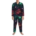 thumbnail image 3 of Naloa Red And Green Carnation Men’s Pajamas Set - Long Sleeve Button Down Sleep Shirt and Pajama Bottoms Sleepwear Set-X-Large, 3 of 7