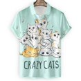 thumbnail image 2 of Camisa con estampado de gato de dibujos animados en 3D para hombre, cómoda, de verano, de manga corta, informal, holgada, de secado rápido, hawaiana, 2 of 5