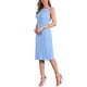 thumbnail image 4 of Vestido sin mangas de corte ajustado para mujer, cuello barco, texturizado, casual, oficina, talla XS, azul claro, 4 of 6