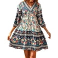 thumbnail image 1 of Txlixc, vestido bohemio informal de verano para mujer, estilo étnico, estampado Floral, cuello en V, manga abullonada, vestido corto oscilante a la moda Txlixc  Vestido bohemio casual de verano para mujer, 1 of 6
